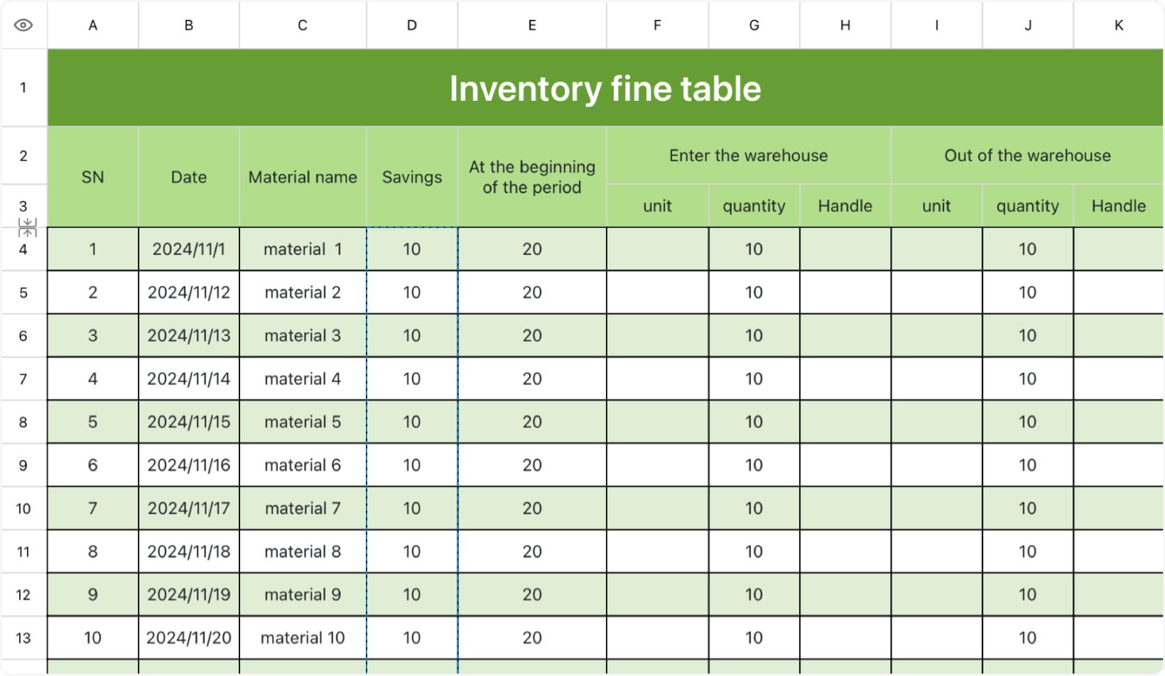 Inventory statement
